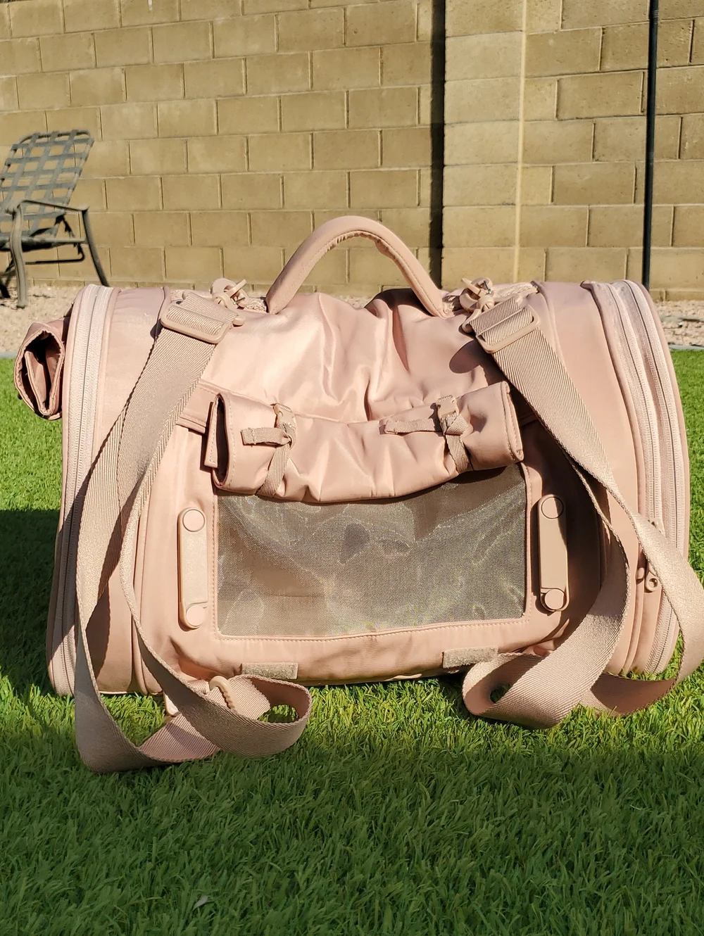Maxbone All-In-One Travel Pet Carrier - Light Camel/Pink